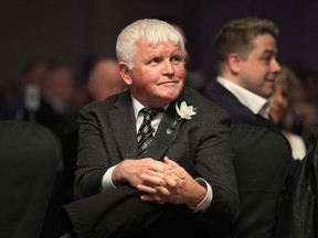 Dennis Fairall listens to speeches in his honour during a party for University of Windsor Lancers coach at Caesars Windsor in Windsor on Thursday, February 25, 2016.