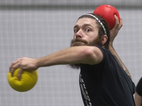 Frederic Belanger competes in the 1st Annual ASSIST Dodgeball Tournament  at Central Park Athletics, Sunday, Feb. 28, 2016.