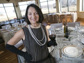 Jean Fancsy, co-owner of Viewpointe Estate Winery, is pictured in a Downton Abbey themed clothing, Friday, Feb. 5, 2016, in preparation for An Evening at Downton Abbey being held Saturday, Feb. 20.  The event is an authentic Downton Abbey themed dinner.