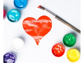 Drawing of a heart and a set of paints. Photo by fotolia.com.