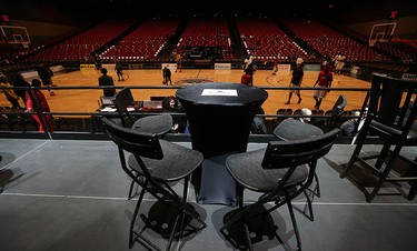 A reserved VIP table is seen as the Windsor Express prepare to take on the London Lightning at Caesars Windsor on Wednesday, Feb. 3, 2016.