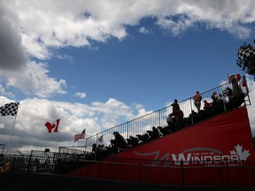 The City of Windsor is printed on the side of the Canadian grandstand at the Chevrolet Detroit Belle Isle Grand Prix in this 2013 file photo.