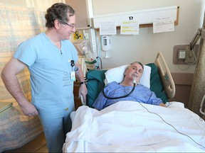 Dr. Dante Morassutti,  chief of Neurosciences, talks with rehabilitation patient Kim Kelly at the Windsor Regional Hospital Ouellette campus on Jan. 5, 2016.