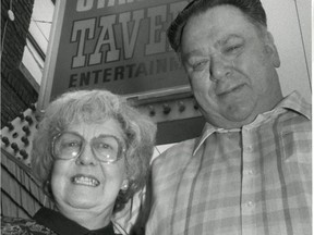 Pearl and Alex Stanley stand outside Stanley's Tavern in this photo from Feb. 4, 1990.