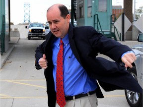 Matthew Moroun, Ambassador Bridge vice chairman and son of bridge owner Matty Moroun, arrives at press conference dealing with issue of bridge safety and the closure of several Windsor streets October 15, 2015.  (NICK BRANCACCIO/The Windsor Star)