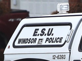 Sign on the side of a truck for the Windsor police Emergency Services Unit - the tactical team of WPS.