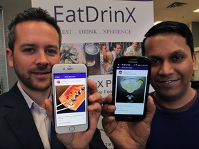 Matt Guignard, left, and Pramod Mendonca have developed EatDrinX, a geo-location app that allows restaurants to showcase their menus, daily specials and more on Tuesday, March 15,  2016.