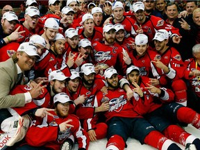 BRANDON, CANADA - MAY 23:  The Windsor Spitfires poses after defeating the Brandon Wheat Kings in the Final of the 2010 Mastercard Memorial Cup Tournament at the Keystone Centre  on May 1, 2010 in Brandon, Manitoba, Canada.