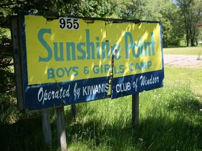 An sign at the entrance to the Kiwanis Sunshine Point Camp in Harrow is pictured May 31, 2014.