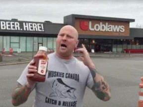 A screen image from the Facebook video uploaded by Toronto resident John Romanelli urging the public to boycott Loblaws over its decision not to carry French's ketchup.
