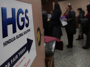 A sign at a job fair for Hinduja Global Solutions (HGS) in Windsor in 2013.