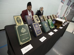 A display of translated Qur'ans at the Windsor Ahmadiyya Muslim community centre on March 6, 2016.
