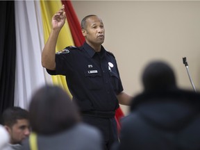 Sgt. Wren Dosant from Windsor Police Service speaks at UNIFOR 195's hosted event for the upcoming International Day for the Elimination of Racial Discrimination March 12, 2016.
