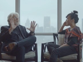 Rock legend Bob Seger (left) chats with Sook Yin-Lee about Rosalie Trombley in a scene from the "Girl with the Golden Ear" video tribute.