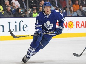 TORONTO, ON - FEBRUARY 29:  Zach Hyman #11 of the Toronto Maple Leafs skates against the Tampa Bay Lightning during an NHL game at the Air Canada Centre on February 29, 2016 in Toronto, Ontario, Canada.