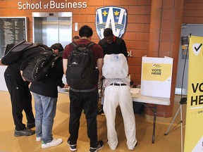 University of Windsor students vote on the UWindsor transit pass referendum on Wednesday, March 16, 2016, at the Odette School of Business on campus.