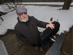 Martin Amdur is photographed next to his mailbox in Windsor on Thursday, March 3, 2016. Amdur is upset that Canada Post has suspended delivery in their area due to a dog.