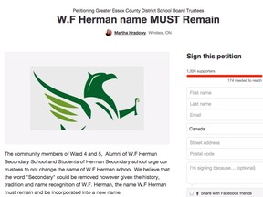 A petition has been launched opposing changing the name of W.F. Herman School.