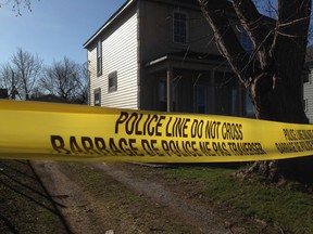 Police tape surrounds a home in the 3400 block of Sandwich Street following an alleged assault on April 12, 2016. (Nick Brancaccio/Windsor Star)