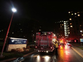 Windsor firefighters are shown at the Amica seniors complex on Wednesday, April 6, 2016. The high-rise apartment building is located on Riverside Drive just east of Pilette Road. A fire broke out in a room but was quickly extinguished. Water from the sprinklers was an issue.