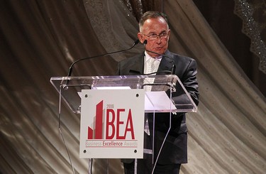 Marty Komsa speaks during the 2016 BEA awards at Caesars Windsor in Windsor on Tuesday, April 20, 2016.