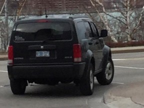 An image of a black Dodge Nitro that was involved in a collision in downtown Windsor on April 8, 2016.