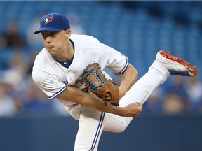 Aaron Sanchez of the Toronto Blue Jays delivers a pitch in the third inning during MLB game action against the Boston Red Sox on May 8, 2015 at Rogers Centre in Toronto.