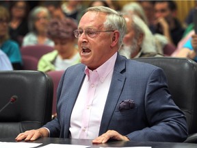 A fired-up John Holmes speaks at a special Windsor city council meeting regarding the hospital levy on Monday.