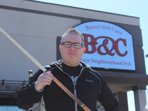 David Arseneault helped organize the 3rd annual Katie Robson Memorial Scotch Doubles Tournament at Brews N' Cues on Friday, April 22, 2016. (/Windsor Star)