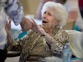 Margery Drake celebrates her 100th birthday at St. Mary's Church, Saturday, April 23, 2016.
