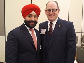 Minister of Innovation, Science and Economic Development Navdeep Bains and Windsor Mayor Drew Dilkens are pictured in this handout photo.