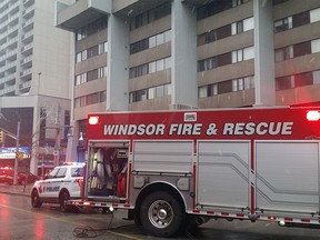 Fire crews extinguished a blaze at 380 Pelissier on Saturday, April 2, 2016. The fire, which broke out in a fourth floor unit of the downtown condo, caused $60,000 in damage.