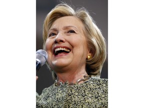 Democratic presidential candidate Hillary Clinton smiles as she speaks at Carnegie Mellon University on a campaign stop, Wednesday, April 6, 2016, in Pittsburgh.