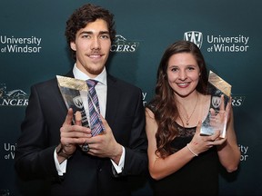 Corey Bellemore and Stefanie Smith were the big winners on Wednesday, April 6, 2016, at the University of Windsor Lancers annual athletic awards banquet held at the St. Clair Centre for the Arts. They were named top athletes of the year.