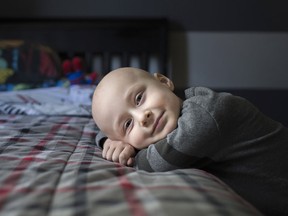 Mason Macri, 3, is pictured in his bedroom at his Lakeshore home, Wednesday, April 13, 2016.  Mason was diagnosed last May with a rare form of cancer called rhabdomyosarcoma.