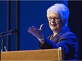 Ontario Minister of Education Liz Sandals speaks at a Specialist High Skills Major teachers conference on Monday April 18, 2016 at Brantford Collegiate Institute in Brantford, Ontario.