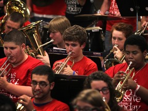 WINDSOR, ONT.:MAY 7, 2012 -- Members of the Herman and Walkerville school bands perform during the Massive Music Monday at W.F. Herman Secondary School, Monday, May 7, 2012.    (DAX MELMER/The Windsor Star)