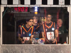 Students compete in the FIRST Robotics Competition at the St. Denis Centre on April 9, 2016.