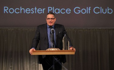 Paul St. Pierre from Rochester Place Golf Club and Resort accepts the Tourism and Hospitality Award during the 2016 BEA awards at Caesars Windsor in Windsor on Tuesday, April 20, 2016.