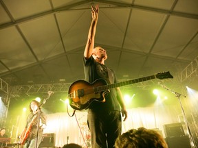 Curt Smith (centre) and Roland Orzabal (left) of Tears For Fears performing at Bonnaroo 2015.