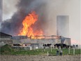 TECUMSEH, ONTARIO - APRIL 18, 2016 - Tecumseh Fire Dept. Battles a large barn fire at a dairy farm on the 11th concession in Tecumseh, Ontario on April 18, 2016 (JASON KRYK/WINDSOR STAR)