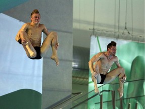 The United States of America's David Boudia and Steele Johnson compete in the men's 10m synchro platform diving event at the 2016 FINA World Series at the Windsor International Aquatic and Training Centre in Windsor on Friday, April 15, 2016.