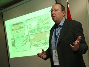 Hans Durr, from the University of Waterloo, speaks during a presentation on plastics waste in the water at the University of Windsor on Tuesday, April 26, 2016.