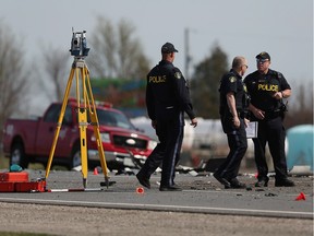 WINDSOR, ON. ARPIL OPP officers investigate at the scene of a fatal accident at the corner of Highway 3 and County Road 23 in Essex on Wednesday, April 27, 2016.