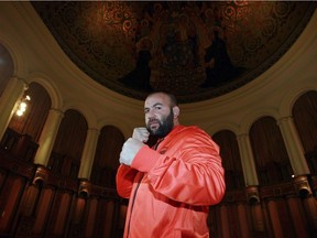 Champion boxer Ali Mansour poses at the Water's Edge Event Centre during The Big Reveal, where local celebrities were announced for the first annual Men's Fashion Event to support the Kidney Foundation of Canada Thursday April 7, 2016.