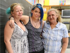 Amanda Miller, left, Ashley Miller and Mary Anne West at St. Michael's Adult High School in Windsor, Ont., on April 19, 2016.