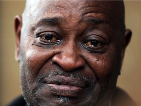 Rafiu Azeez, father of Rafiu Kadean Rashad Azeez, 31, cries while talking about his dead son outside Superior Court of Justice where Deanna Anne Gamblin was sentenced on April 21, 2016 to seven years in jail for manslaughter and impaired driving causing bodily harm.