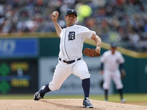 Detroit Tigers pitcher Jordan Zimmermann throws against the New York Yankees in the first inning of a baseball game, Friday, April 8, 2016, in Detroit.