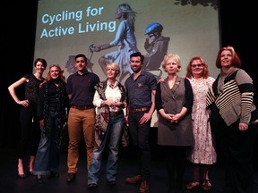 An evening of activism, action and ideas from six of the area's passionate groups gather on stage at Capitol Theatre May 03, 2016. Laura Tucker, left, Pathway to Potential, Nancy Pancheshan, Save Ojibway, Siddique Sheikh, Business Accelerator, Jennifer Escott, Bike Windsor-Essex, Oliver Swainson, Bike Windsor-Essex, Philippa von Ziegenweidt, Citizens for an Accountable Mega-hospital Planning Process, Michele Legere, event moderator and Shelley Sharpe, WSO, right. Each group shared their stories using 20 images. (NICK BRANCACCIO/Windsor Star)