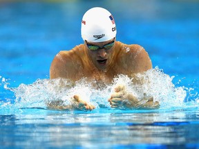 Kevin Cordes of USA competes in the Men's 200m Breaststroke heats during day one of the FINA World Swimming Cup 2015 at the Hamad Aquatic Centre on November 2, 2015 in Doha, Qatar. (Photo by Francois Nel/Getty Images)